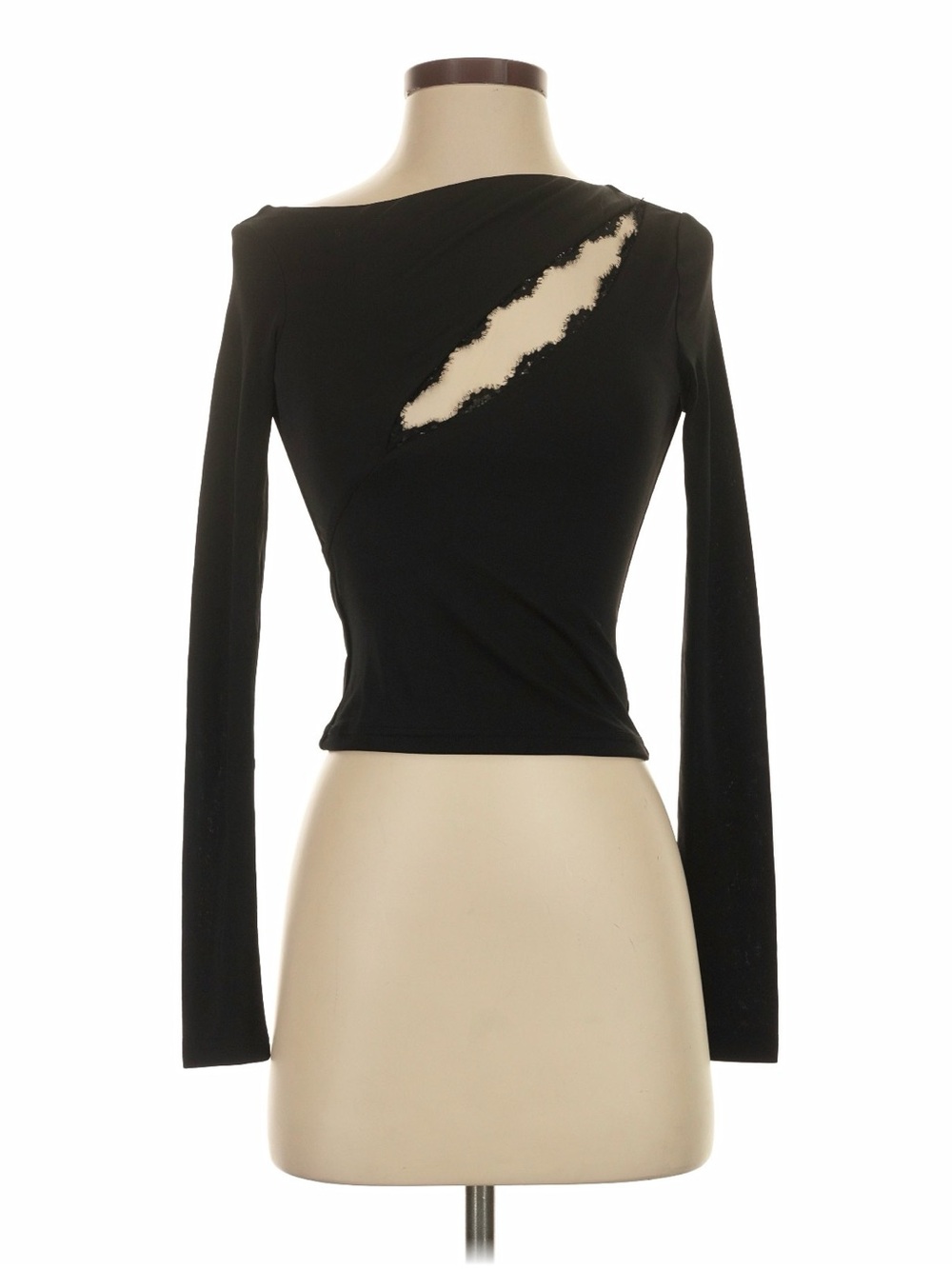 White fox - Black Long-Sleeve Women's Top with Asymmetric Cutout